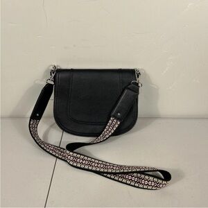 Carlos by Carlos Santana Black Crossbody Bag with Floral Strap